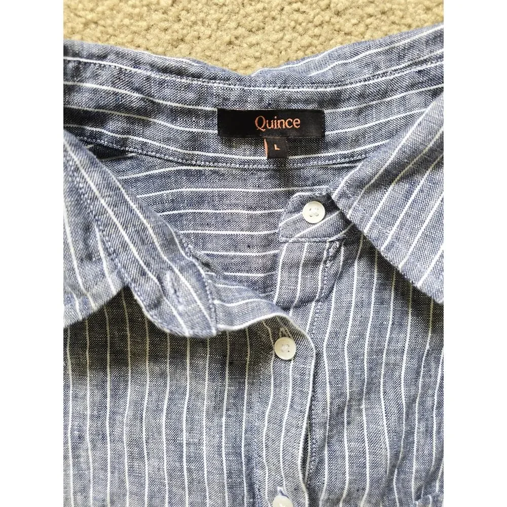 Quince 100% European Linen Camp Shirt in Chambray Stripe Size Large - Picture 3 of 4